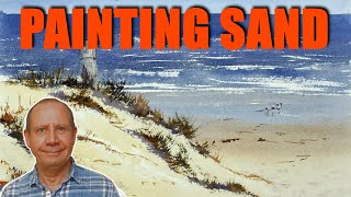 Painting sand easily - watercolor. Step by step tutorial wet sand, damp sand, dry sand, and water.