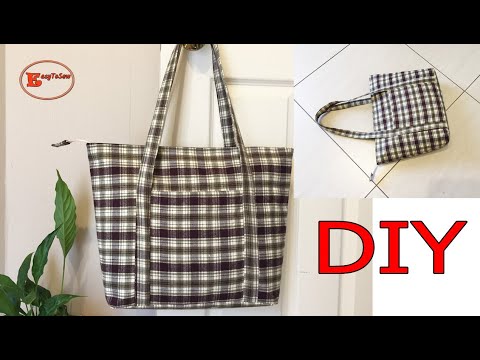Large top zipper tote bag with long straps sewing tutorial