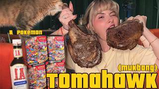 Tomahawk Steak Mukbang 🥩 + We Pulled a $250 Lucario!! 🤯🎴