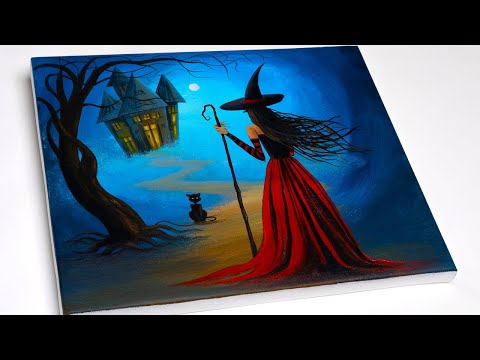 Halloween Painting | Step by Step Painting | Witch Painting