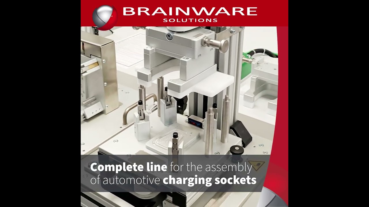Complete assembly line for assembling vehicle charging sockets for electric cars