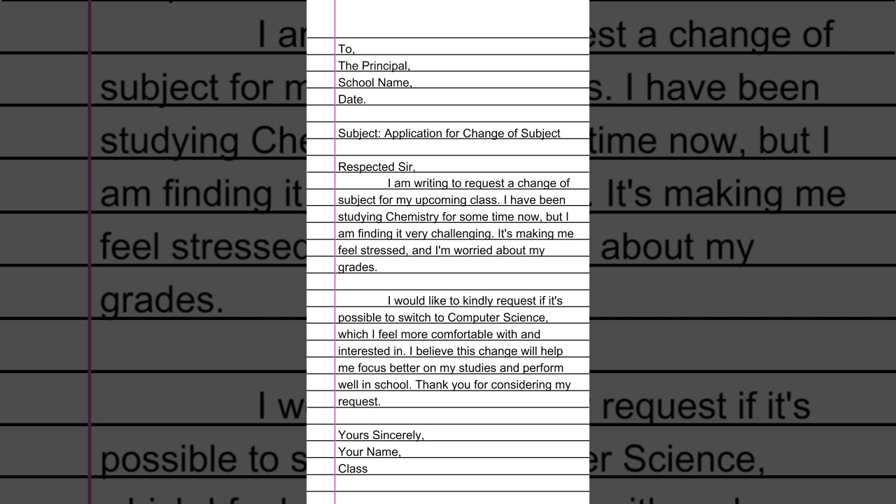 Application for Change of Subject to the Principal in English