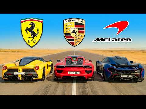 Thumbnail for $5,000,000 Hypercar Battle! P1 vs 918 vs LaFerrari DRAG RACE by Porsche 918 Spyder, Ferrari, Supercar, LaFerrari, Porsche, Car
