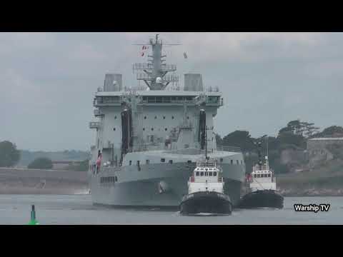 RFA TIDESURGE A138 LEAVES DEVONPORT NAVAL BASE AT MOUNT BATTEN BREAKWATER - 25th June 2019