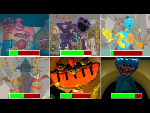 Poppy Playtime Chapters 1 2 3 4 5 Every Chase Scene With Healthbars Clearly Shown in Bright Mode