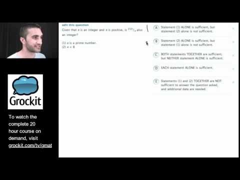 Grockit GMAT TV Lesson 4, Part 3 (Quantitative Data Sufficiency, Problem Solving)