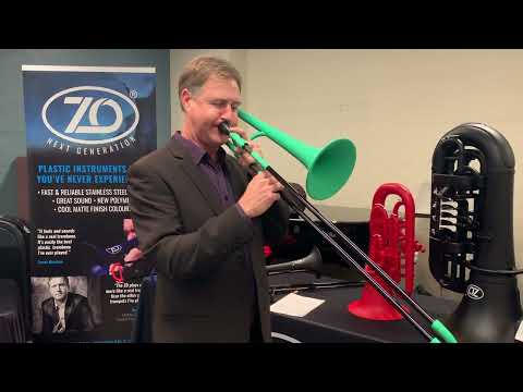 Jason Redman tests the ZO Next Generation plastic trombone
