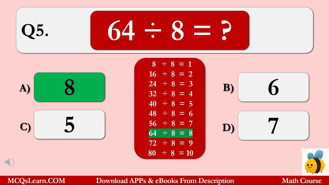 Maths Division Quiz | Class 2 Division Worksheet with Answers | 7 & 8 Table MCQs | Download Free App