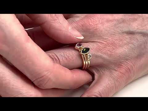 Set of three 9ct gold diamond sapphire and tourmaline rings by Leigh Fotheringham Jewellery