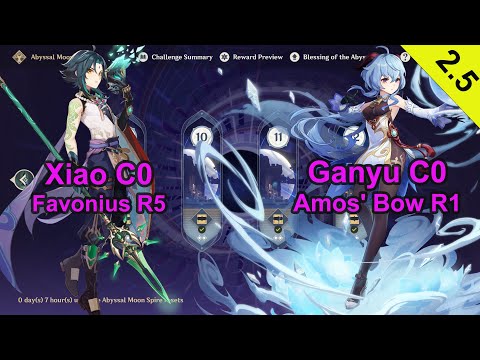 Duo Xiao C0 Favonius R5 & Ganyu C0 Amos' Bow R1 Spiral Abyss 2.5 Floor 12 Full Star Genshin impact