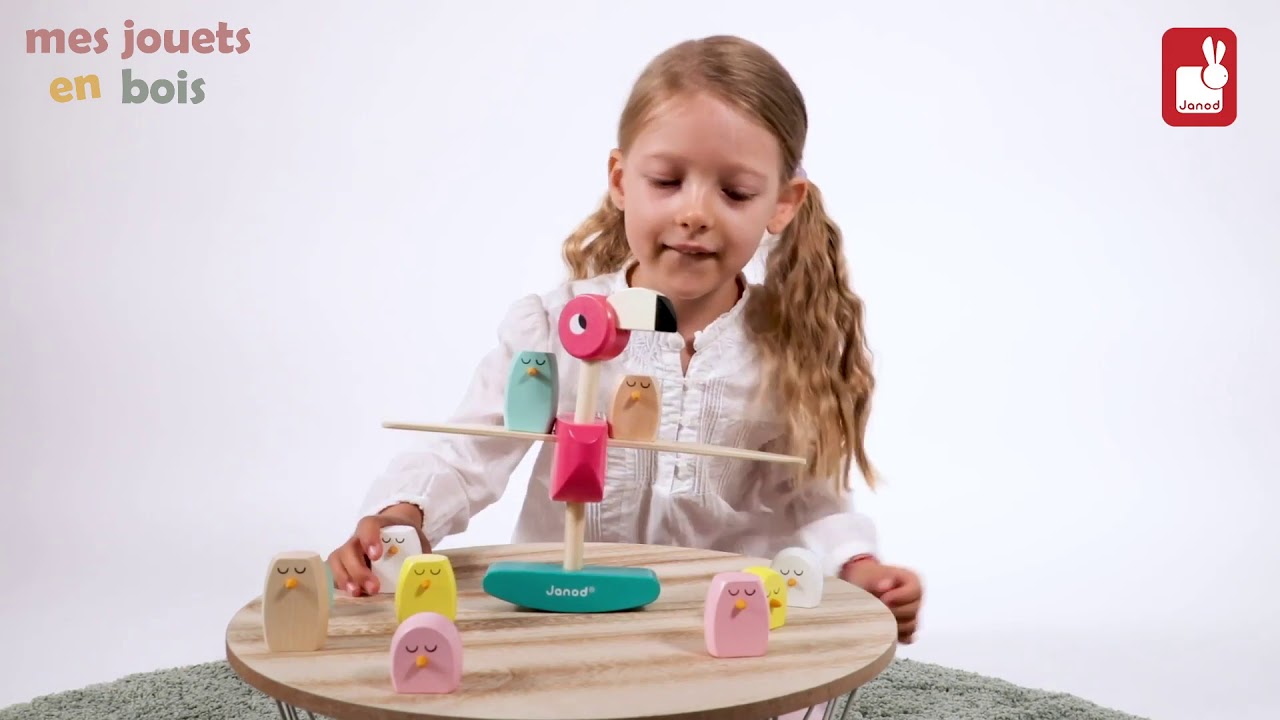 Jeu d'équilibre en bois pour enfant - Flamant rose