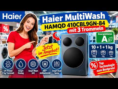 Waschmaschine 12 kg: Haier MultiWash HAMQD 410CBL9GN-84 mit 3 Trommeln im Test!