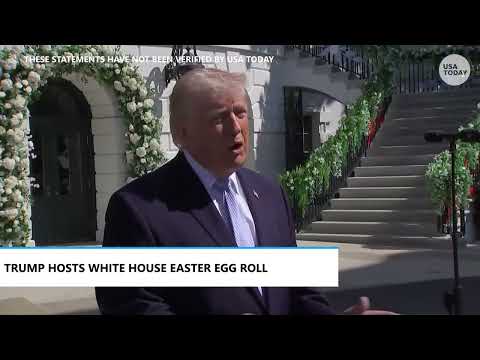 As soft jazz plays, Trump takes Iran War questions with press at White House Easter event