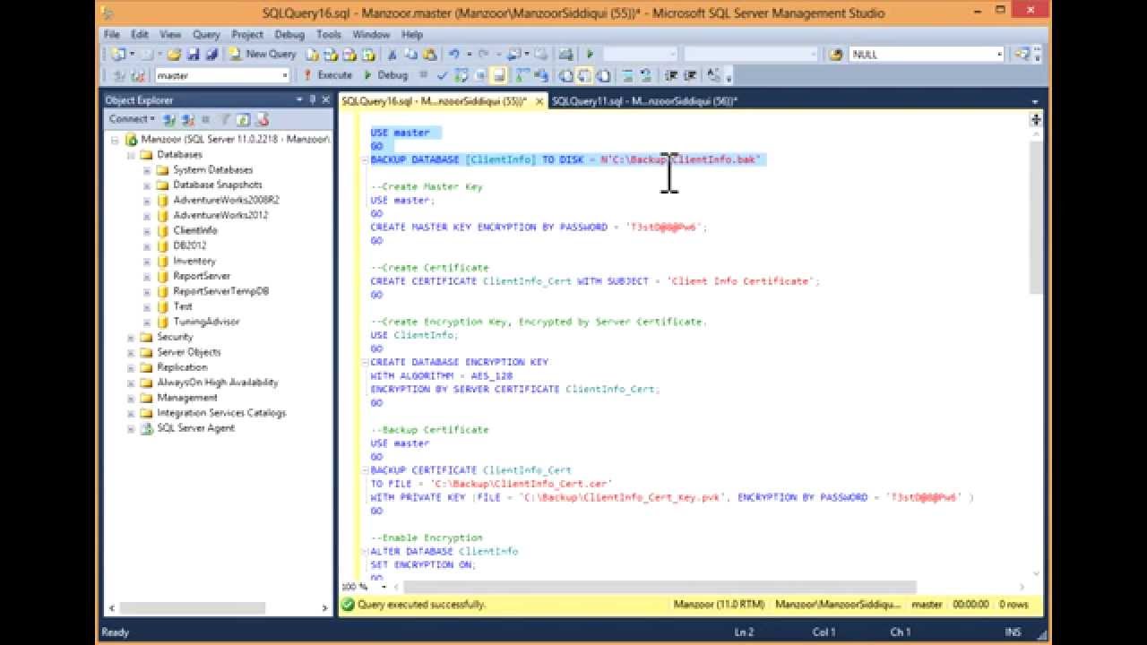 Encrypt Database with Transparent Data Encryption (TDE) in SQL Server 2012 [HD]