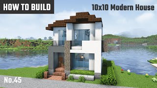 マイクラ建築：おしゃれでコンパクトなモダン住宅の作り方。3色の壁。10x10ブロック。No.45【Minecraft】