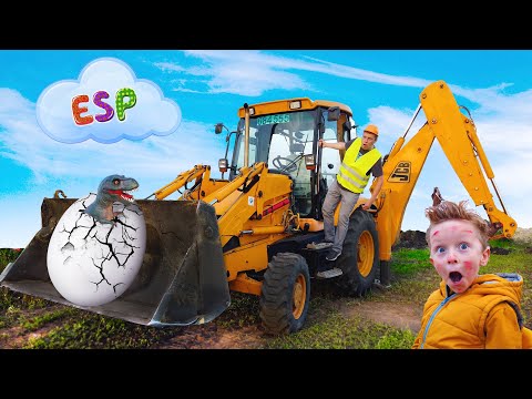 Cuento infantil sobre Leo, un dinosaurio, Papá y un tractor roto. Tractor para niños