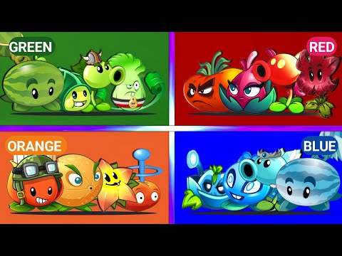 PVZ 2 - Every Plant Whith Full Power - Plants Battles Team Green vs Red vs Orange vs Blue
