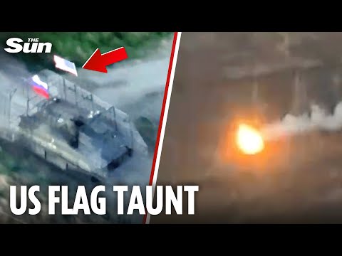 Ukraine BLASTS Russian Vehicle flying US FLAG in Zaporizhzhia