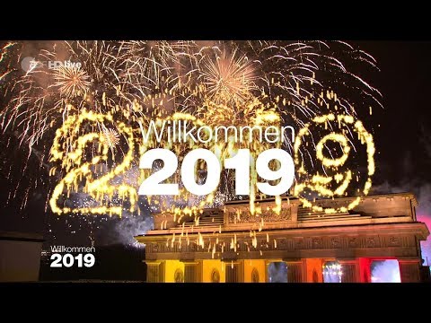 Jahreswechsel - Feuerwerk - Silvester-Neujahr 2018-2019 am Brandenburger Tor (Willkommen 2019)