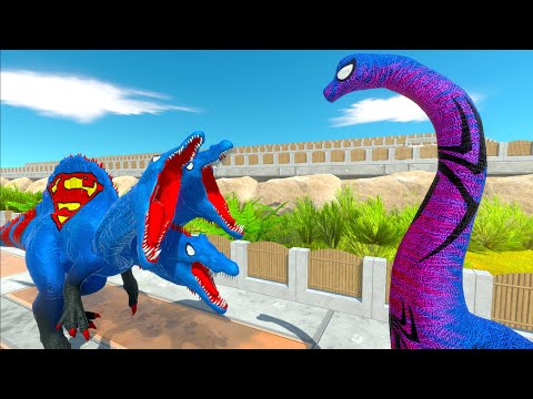 3x HEAD SPINOSAURUS vs SPIDERMAN BRACHI DEATH CLIMB - Animal Revolt Battle Simulator