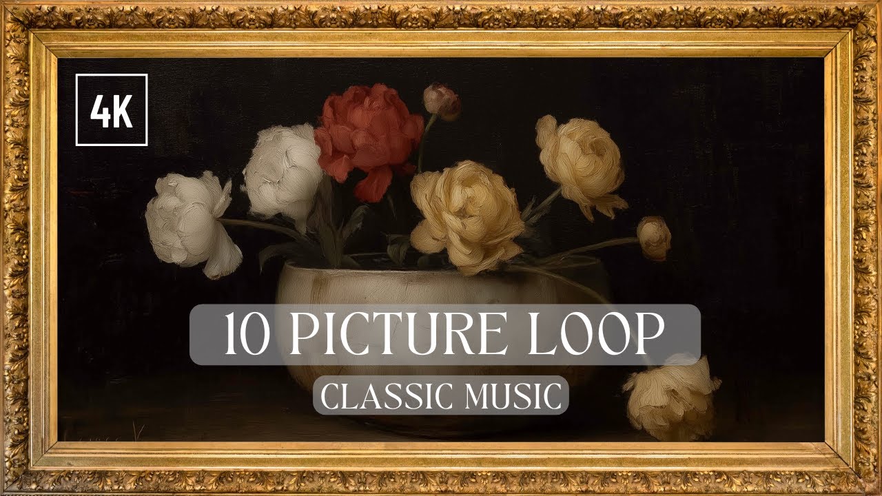 Vintage floral still life frame tv art slideshow | Relaxing classic music 4K