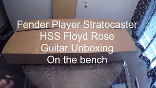 Video thumbnail for Fender Player Stratocaster HSS Floyd Rose Guitar Unboxing on the bench by Steve Cone