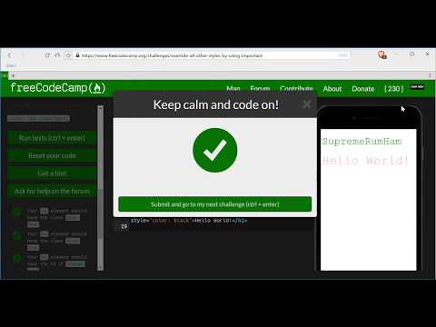 Override All Other Styles by using Important- freeCodeCamp HTML5 and CSS lesson #51