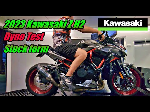 2023 Kawasaki Z H2 Dyno Test stock form with slip on exhaust.