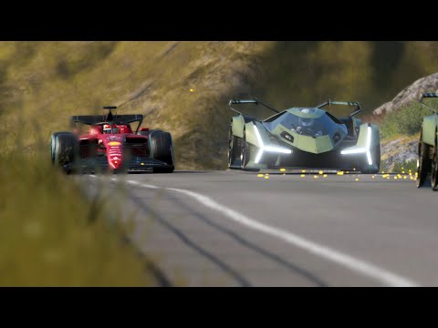 F1 Ferrari F1-75 Charles Leclerc vs Lamborghini V12 Vision GT Battle at Highlands