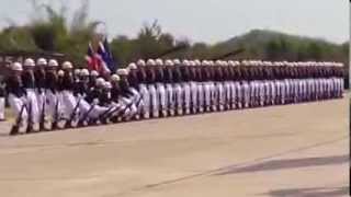 Soldiers marching in a too perfect formation