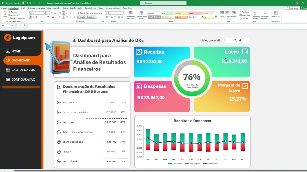 DASHBOARD PARA ANÁLISE DE RESULTADOS FINANCEIROS | Visualize Seu DRE com DASHFIN - #excel #dashboard