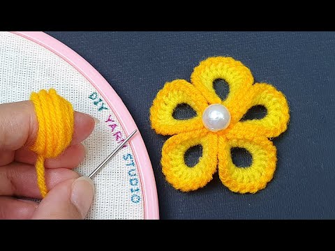 Amazing Woolen Craft Ideas with Finger - Woolen Flower Making with Finger - DIY Flower Embroidery