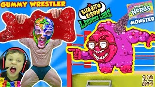 GUMMY WRESTLER Fights GIANT GUMMY BEAR & Kid Eats It!  Nerds Monster Battle (FGTEEV Launcha Libre)