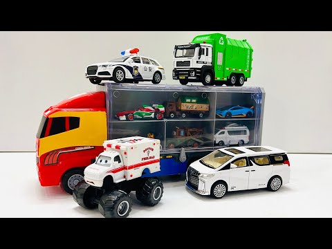Box full of various miniature cars Peugeot, Volvo, Renault, Hyundai, Pagani, Cadillac One, DHL