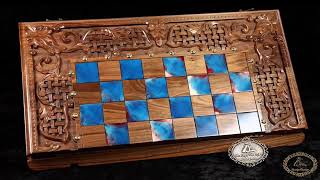 Chess-backgammon with an ornamental braid pattern and epoxy resin, classic