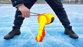 EXPERIMENT : How To Make Hole In Ice Without a Drill? LAVA VS ICE