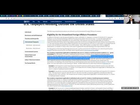 Non-Residency under the IRS Streamlined Foreign Offshore Procedures (SFOP)