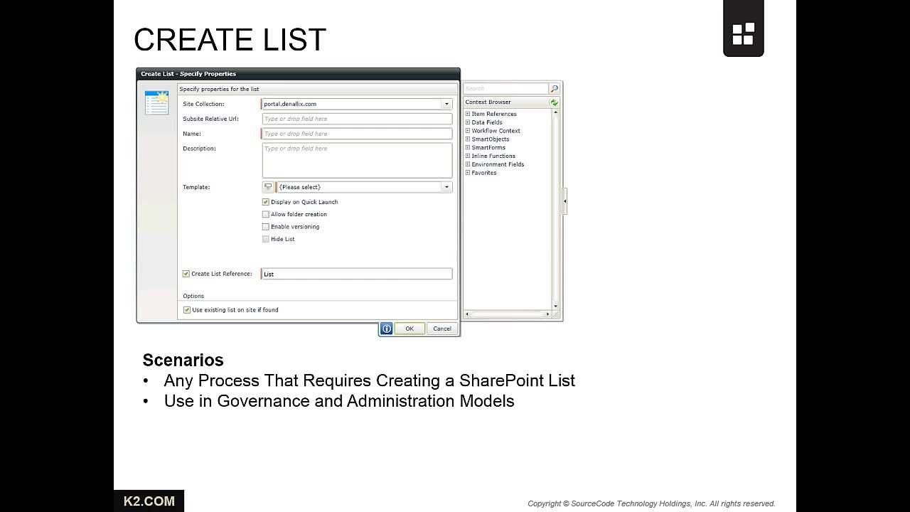 K2 Designer Wizard - Create List