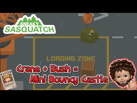 Sneaky Sasquatch - playing with the bush and crane | mini bouncy castle