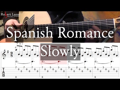 SPANISH ROMANCE (slowly for practice) - With TAB - Fingerstyle Guitar