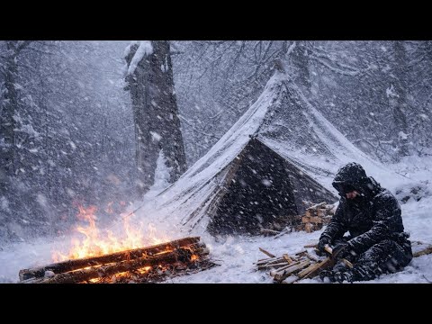 Extreme Winter survival challenge | Solo Camp in Snow, Rain & Ice Cold Forest|winter bushcraft camp 