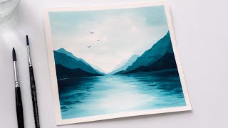 Easy Watercolor Painting / Mountain Lake Scenery / Step by Step Watercolor Tutorial