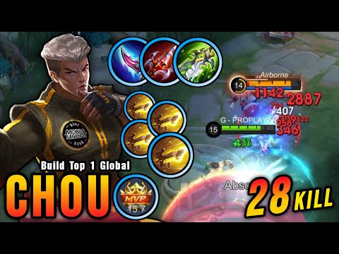 Chou 28 Kills!! Insane One Shot Damage Build!! - Build Top 1 Global Chou ~ MLBB