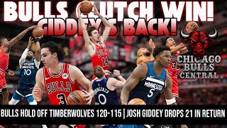 Bulls Hold Off Timberwolves 120-115 🔥 | Josh Giddey Drops 21 in Return, Coby White Clutch Late!