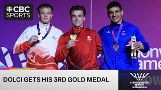 Felix Dolci receives his gold during men's vault medal ceremony at Glasgow 2026 Commonwealth Games