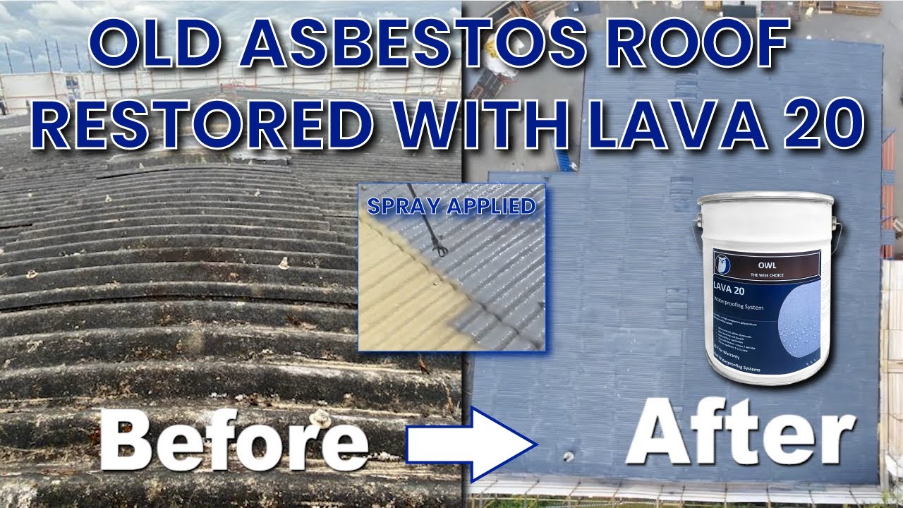 Watch video How to Fix an Old Leaking Asbestos Roof with Lava 20 Liquid Rubber Waterproofing & PU Spray foam Now How to Fix an Old Leaking Asbestos Roof with Lava 20 Liquid Rubber Waterproofing & PU Spray foam