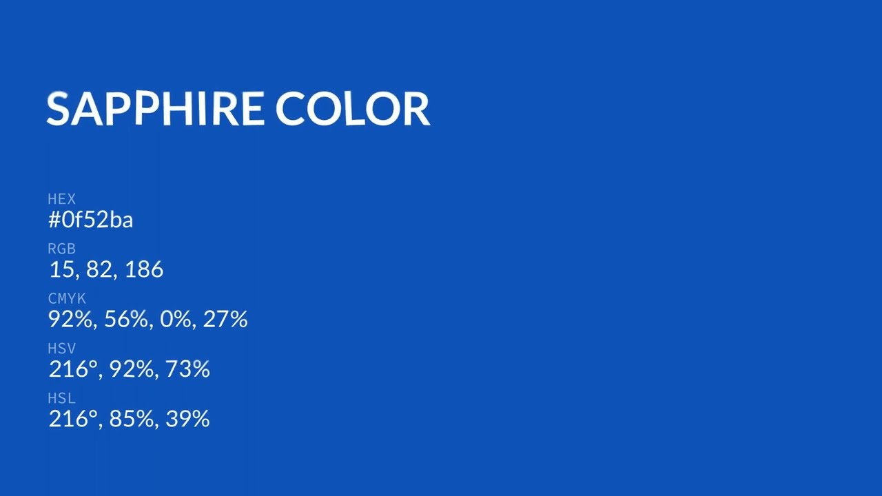 What color is  Sapphire  ? #0f52ba hex color - Blue color - Cool color 0f52ba