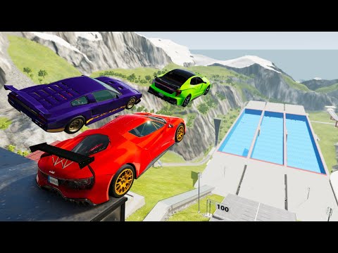 Expensive Cars High Speed Jumps In left Or Right Or Middle Empty Pool - BeamNG.drive Pool Jumps