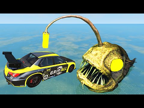 Dangerous Jumping Over Anglerfish - Beamng Drive TrainWorld