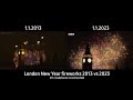 London New Year fireworks 2013 vs 2023 [side-by-side] (headphones recommended) 🎆